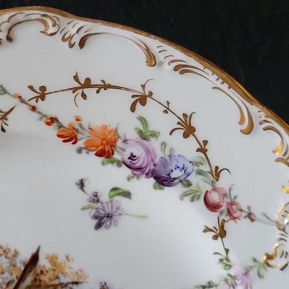 Antique Meissen Deep Plate Courting Couple Romantic Scene Floral Design 8.75" - Picture 3 of 7